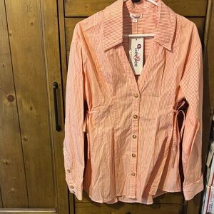 Orange Striped Button-Up Shirt